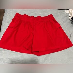 Women's Vintage Red High Waist Shorts with Pockets -
